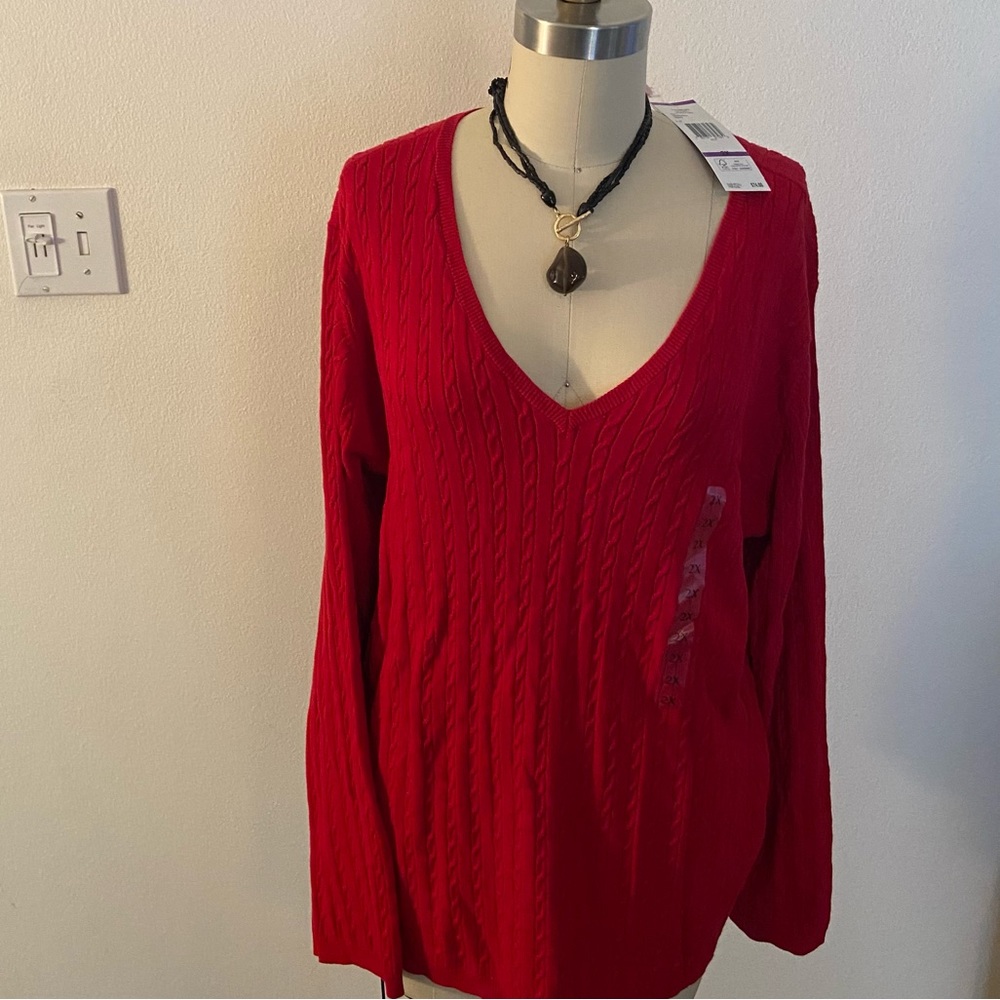 Jones New York Signature Crimson Red V Neck Sweater - Size 2X